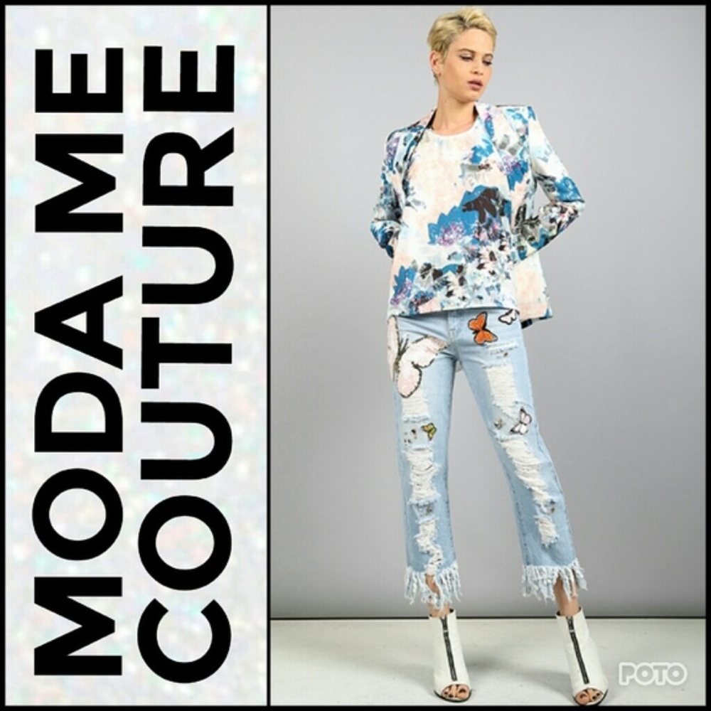 ❤LAST 1❤ BUTTERFLY DETAILED DENIM JEANS - Picture 3 of 4